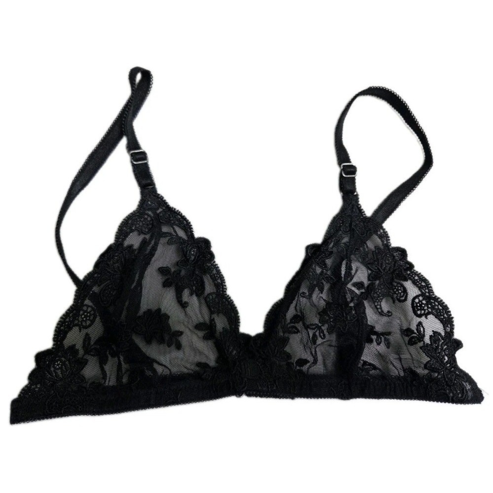 Ralph Lauren Black Lace Floral Triangle Bralette Style 9459 Size 34